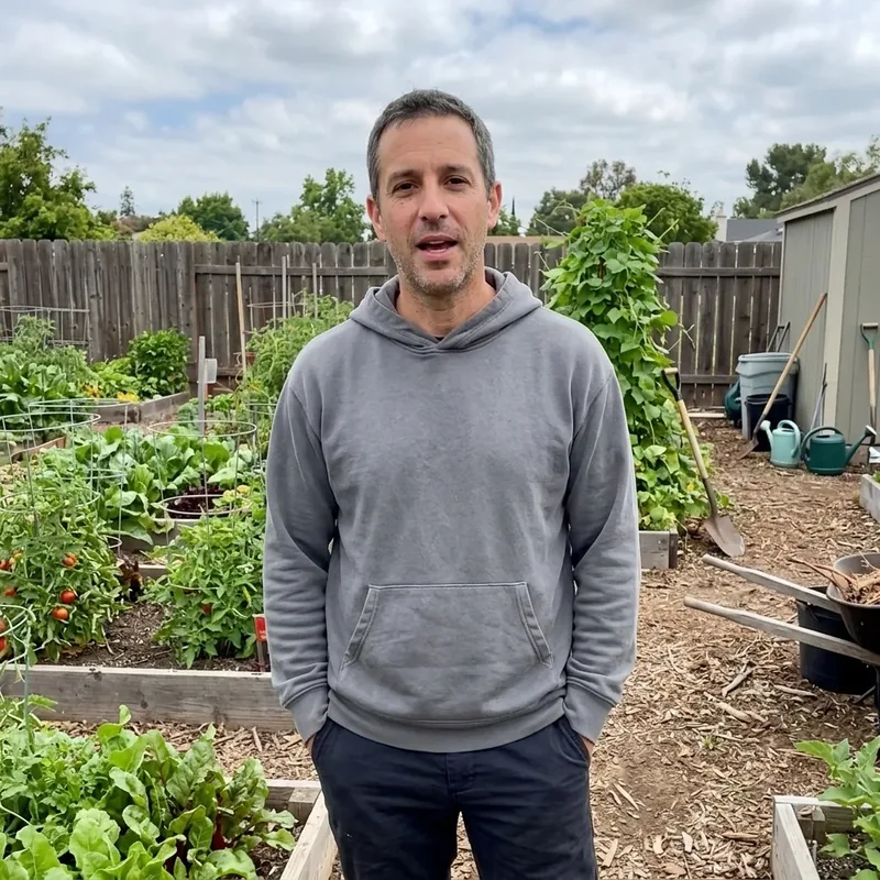Man standing in a vegetable garden