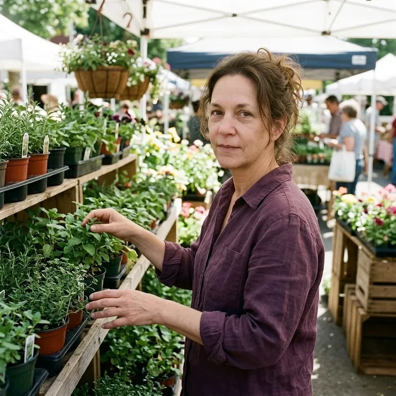Woman choosing plants at a market
